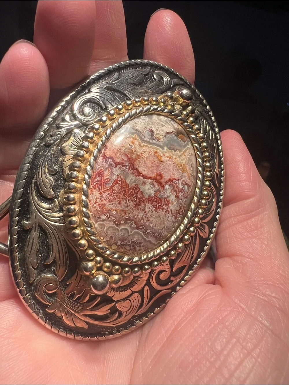 Handcrafted Silver-Tone Agate Statement Buckle — Earthtones